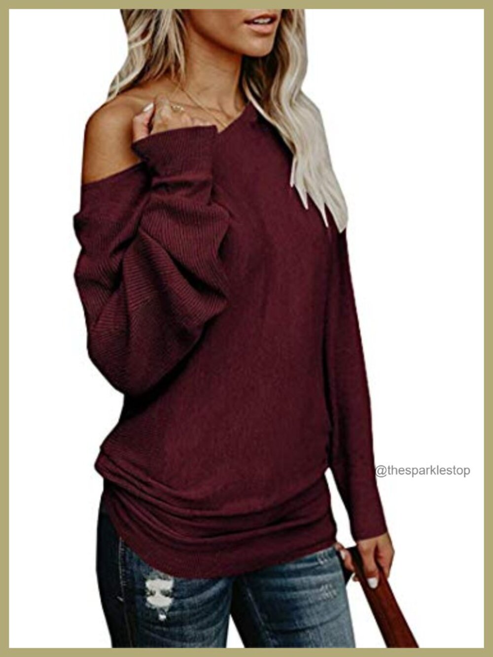 Oversized Off Shoulder Knit Sweater Batwing Long Sleeve Tunic Top